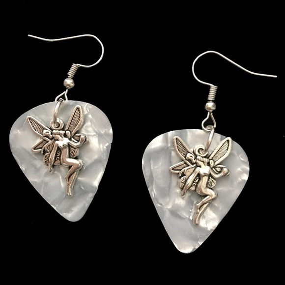 HAND Crafted Drop Earrings Repurposed Guitar picks Guardian Angels - Picture 1 of 8